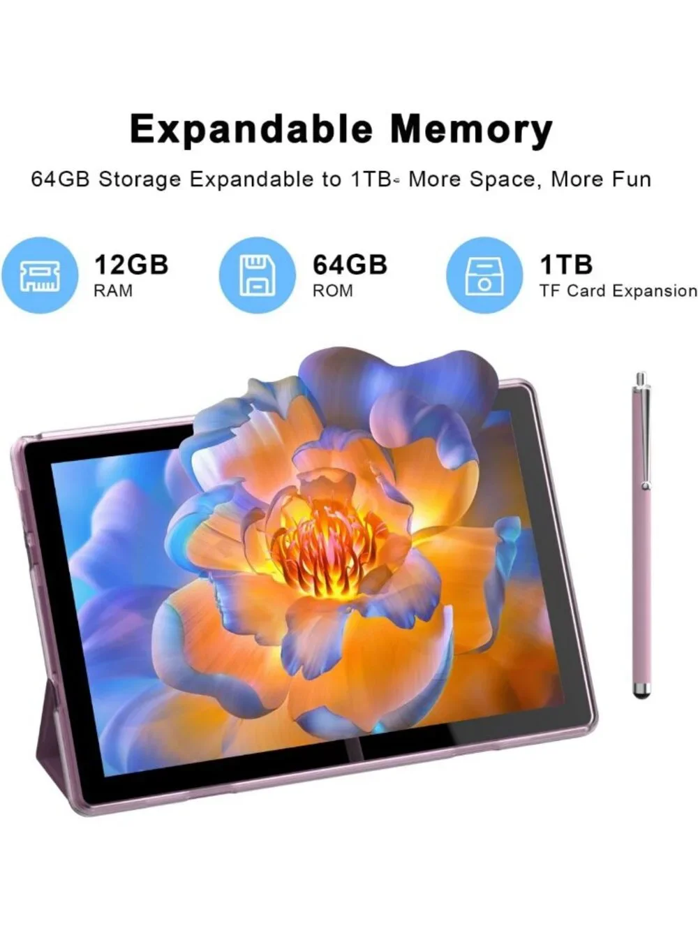10-Inch Android Tablet, 12GB RAM, 64GB Storage, Dual Camera, 6000mAh Battery